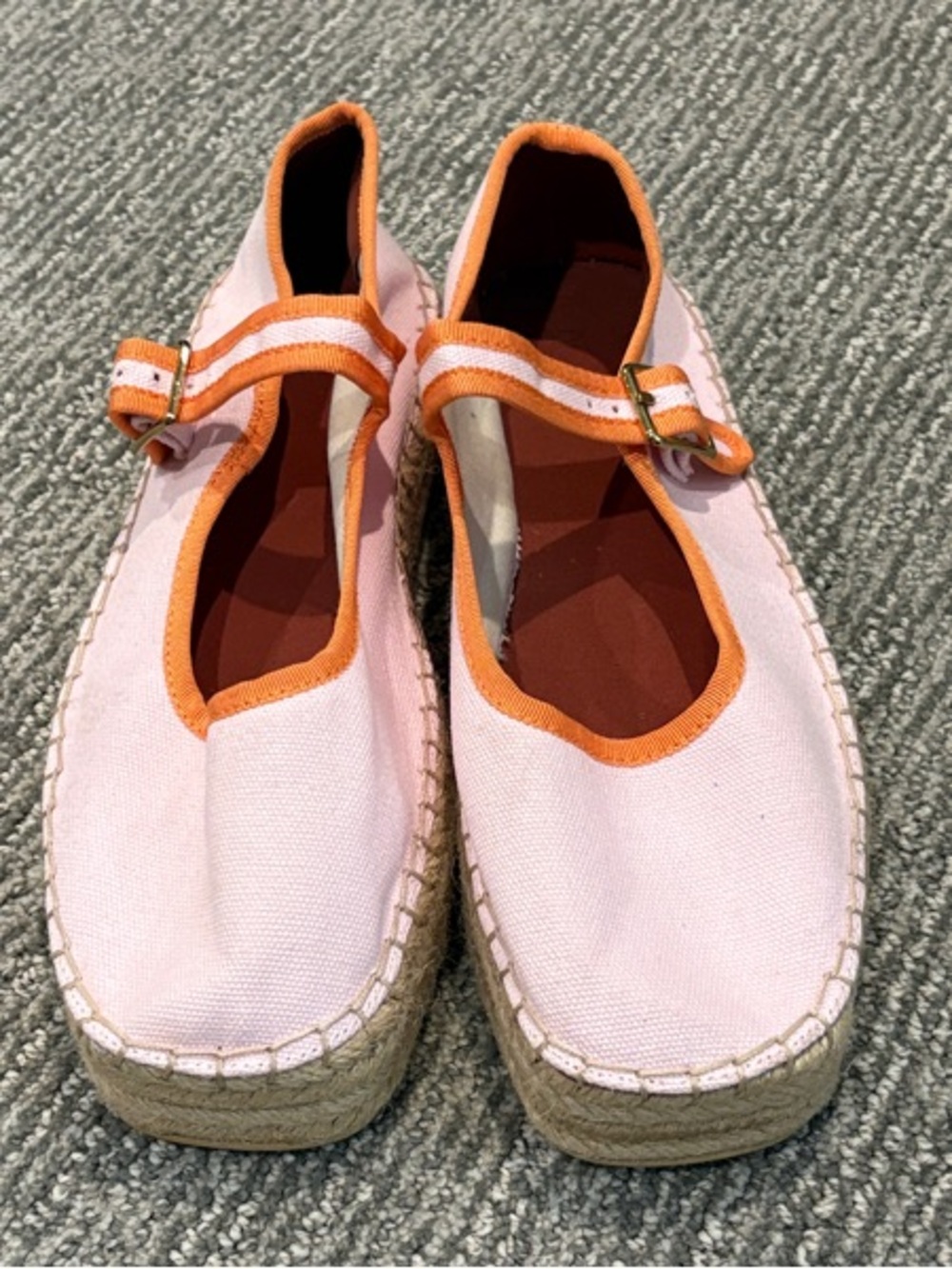 Pink Mary Jane Espadrille Shoes with Orange Trim